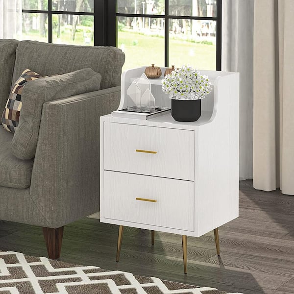 BYBLIGHT Asaya Modern 2-Drawers White Nightstand, Bedside Table