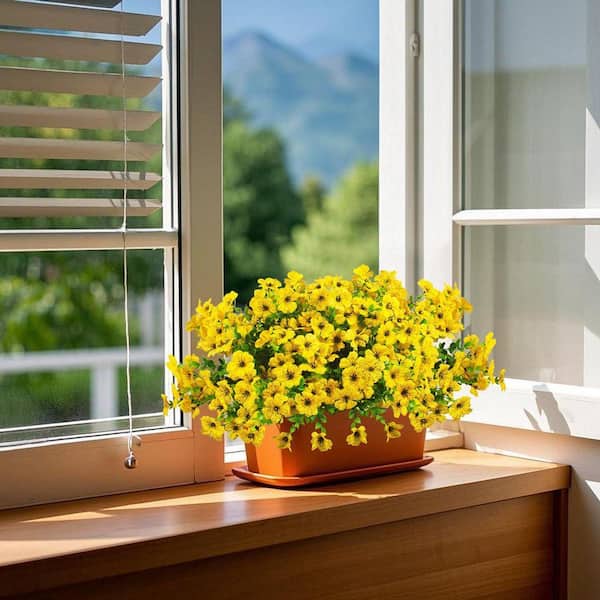 13.8 in. Yellow Artificial Fake Flowers, 16 Bundles Faux Silk