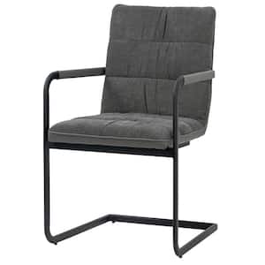 Araya Grey Modern Fabric Arm Chair with Black Metal Legs (Set of 2)