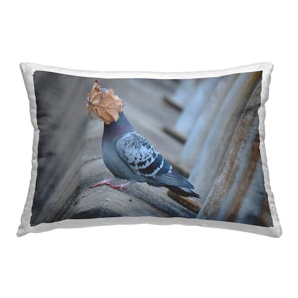 Stupell Industries Funny Pigeon and Leaf Gray Print Polyester 14 in. x 20 in. Throw Pillow
