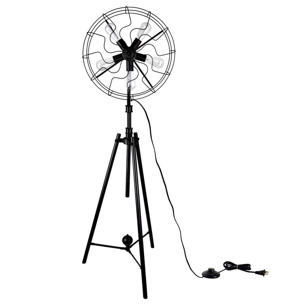 Edison Multi-Head 68" Industrial Fan Floor Lamp in Black