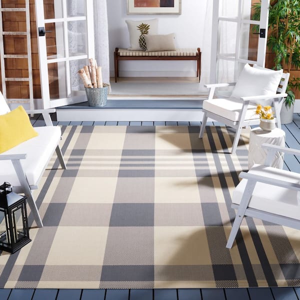 Courtyard Gray/Bone 7 ft. x 7 ft. Square Striped Indoor/Outdoor Patio  Area Rug