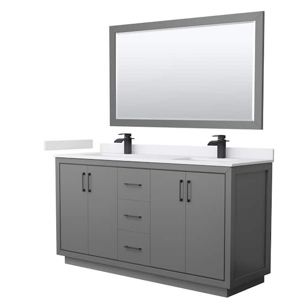 Wyndham Collection Icon 66 in. W x 22 in. D x 35 in. H Double Bath Vanity in Dark Gray with White Cultured Marble Top and 58 in. Mirror