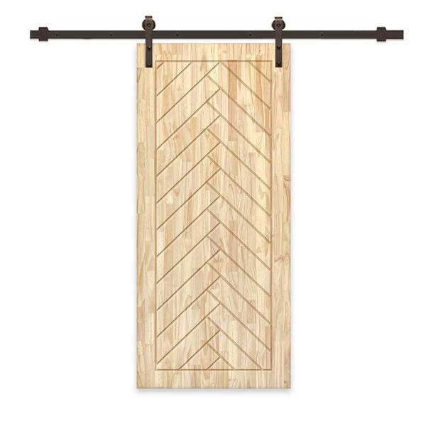 CALHOME 28 in. x 80 in. Natural Pine Wood Unfinished Interior Sliding Barn Door with Hardware Kit