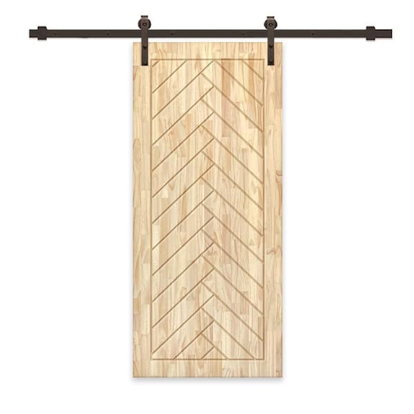 CALHOME 40 in. x 96 in. Natural Pine Wood Unfinished Interior Sliding Barn Door with Hardware Kit