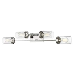 Calliope 38 in. 4-Light Polished Nickel Vanity Light with Clear Glass Shade