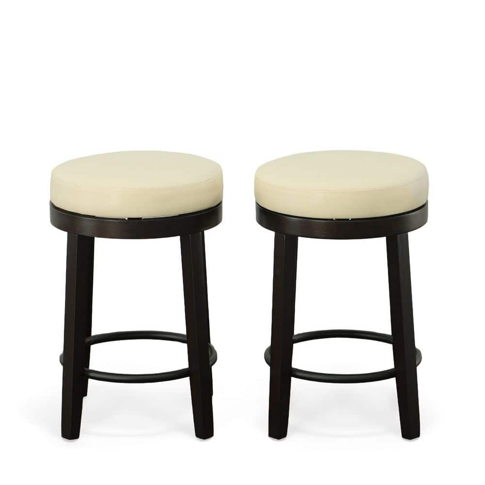 Era 24 in. Cream/Espresso Swivel Counter Stool (Set of 2)