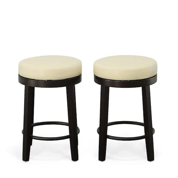 Carolina Chair & Table Era 24 in. Cream/Espresso Swivel Counter Stool (Set of 2)