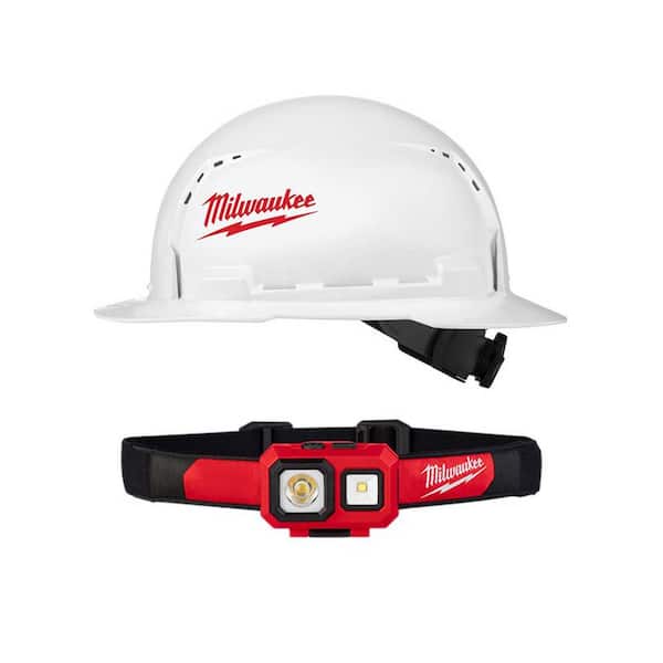 Milwaukee 475 Lumens Led Rechargeable Hard Hat Headlamp With Bolt White Type 1 Class C Full Brim Vented Hard Hat 48 73 1010 2111 21 The Home Depot