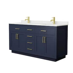 Beckett TK 66 in. W x 22 in. D x 35 in. H Double Sink Bath Vanity in Dark Blue with Brushed Gold Trim Giotto Quartz Top