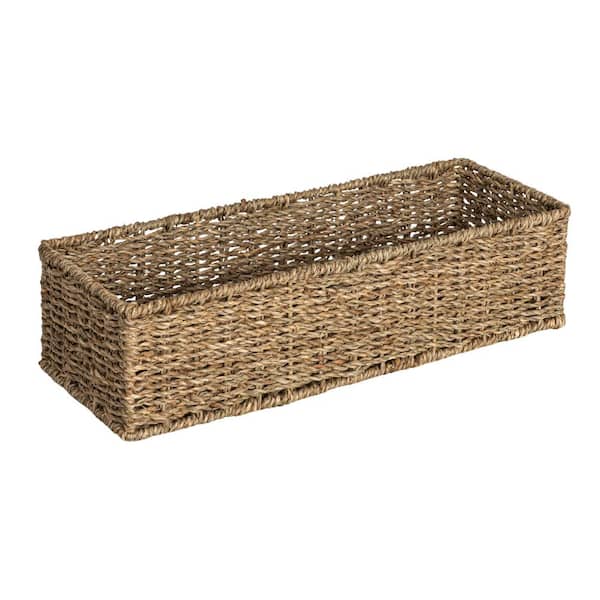 HOUSEHOLD ESSENTIALS Handwoven Seagrass Rectangular Storage Decorative Basket, Natural
