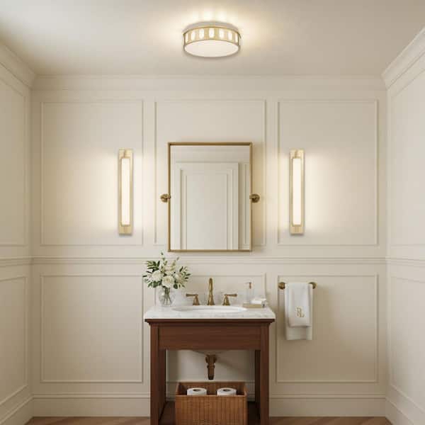 Opera 15.15 in. Antique Brass 5-CCT LED Flush Mount with Frosted Shade