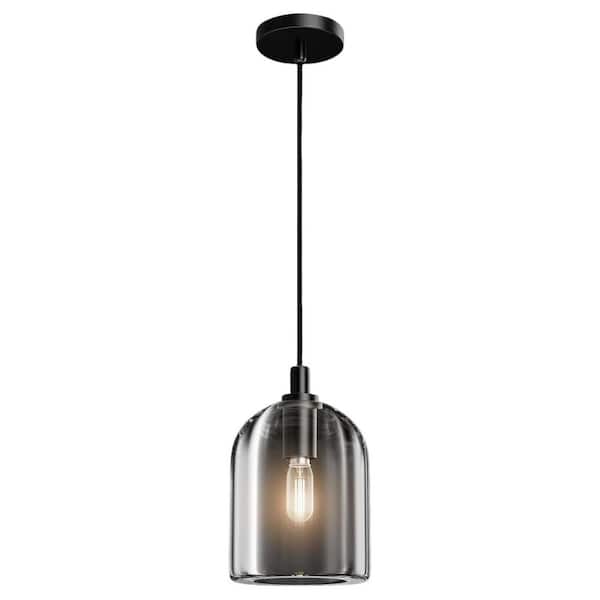 1-Light Black Pendant Light, Modern Indoor Pendant Light with Crystal Shade for Kitchen Island, Dining Room, Living Room