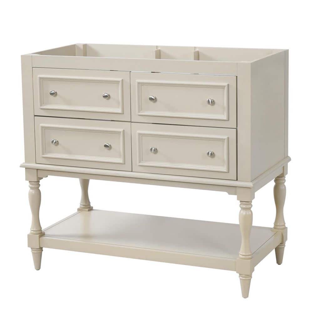 Dervin 35.5 in. W Modern Freestanding Bath Vanity Cabinet without Top in Beige with 4-Drawers and Open Storage Shelf
