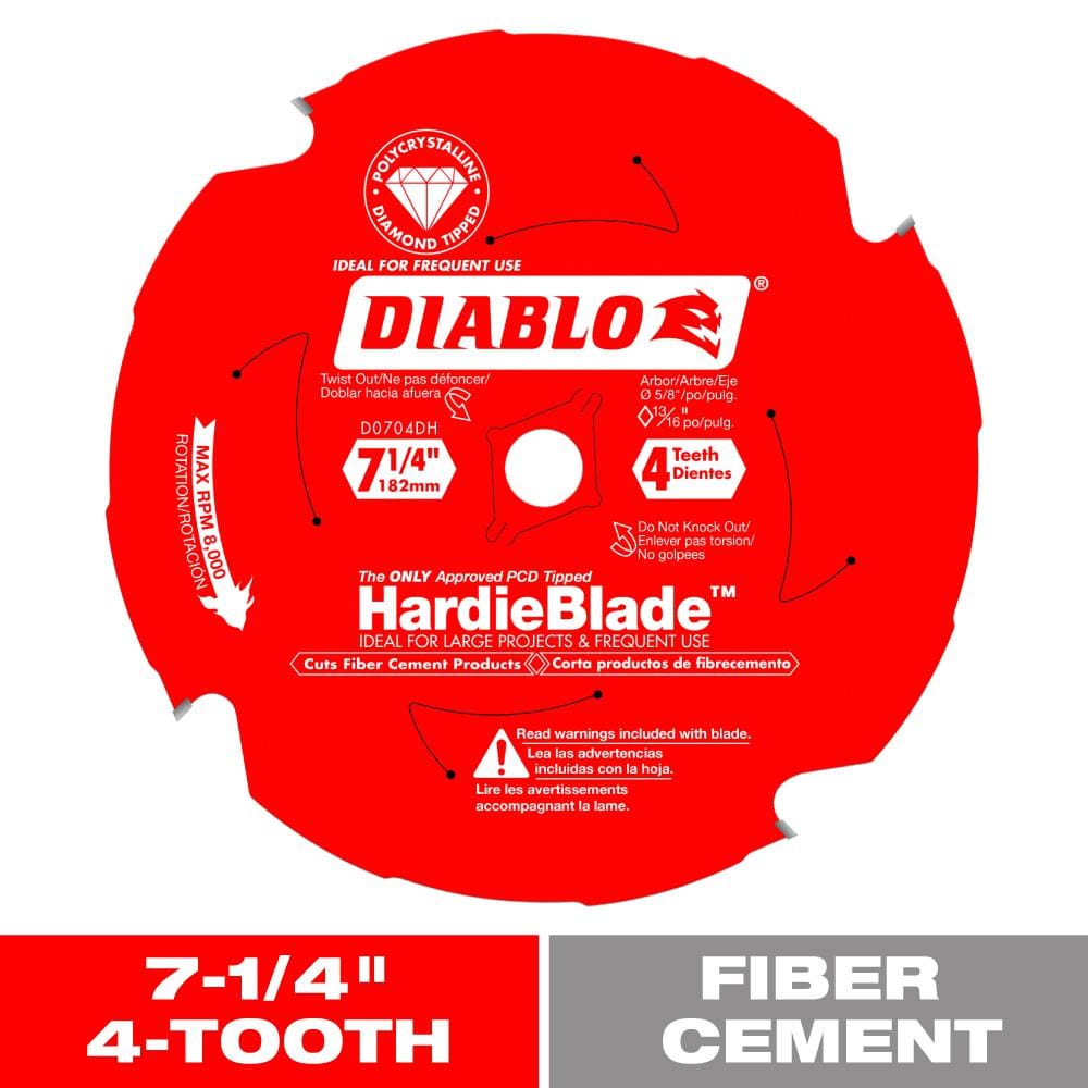 DIABLO HARDIEBlade 7-1/4 in. x 4-Tooth Polycrystalline Diamond (PCD) Tipped  Fiber Cement Circular Saw Blade D0704DH The Home Depot