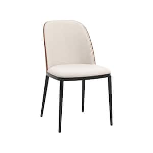 Tule Modern Dining Side Chair with Velvet Seat and Steel Frame for Kitchen and Dining Room, Walnut/Beige