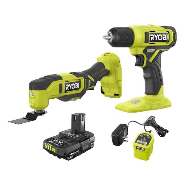 RYOBI ONE+ 18V Cordless 2-Tool Combo Kit with 3/8 in. Drill, Multi-Tool, 1.5 Ah Battery, and Charger