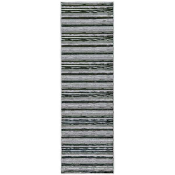 HomeRoots 2 x 8 Taupe, Gray Striped Runner Rug