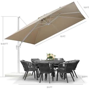 10 ft. Square Outdoor Patio Cantilever Umbrella White Aluminum Offset 360° Rotation Umbrella in Beige