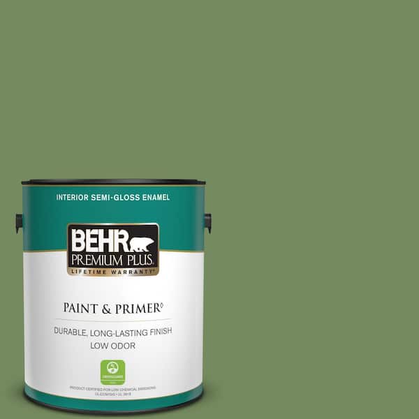BEHR PREMIUM PLUS 1 gal. #M380-6 Fern Canopy Semi-Gloss Enamel Low Odor Interior Paint & Primer