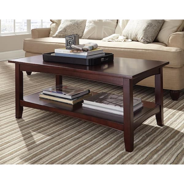 Alaterre Furniture Shaker 42 in. Espresso Rectangle Wood Top Coffee Table with Shelf