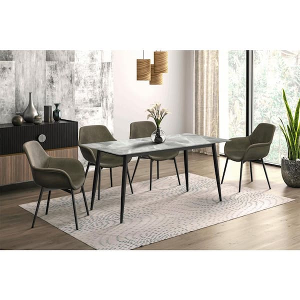 Leisuremod Zayle Modern Round Light Grey Sintered Stone 55 in. Tabletop 4-Legs Base Dining Table Seats 4