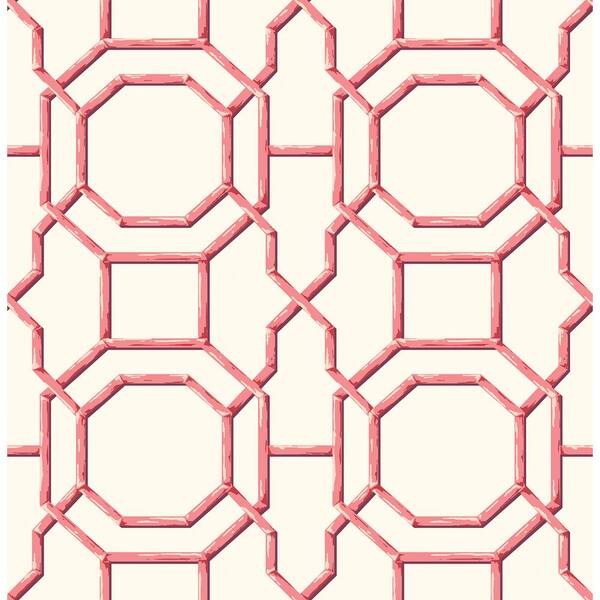 A-Street Prints Summer Coral Trellis Coral Wallpaper Sample