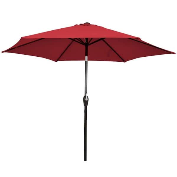 Clihome 10 ft. Steel Market Tilt Outdoor Patio Umbrella in Red with Crank, Detachable Pole and 6-Firm Steel Ribs