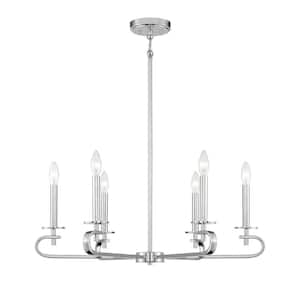 Torino 28 in. W x 9 in. H 6-Light Polished Nickel Metal Chandelier with No Bulbs Included