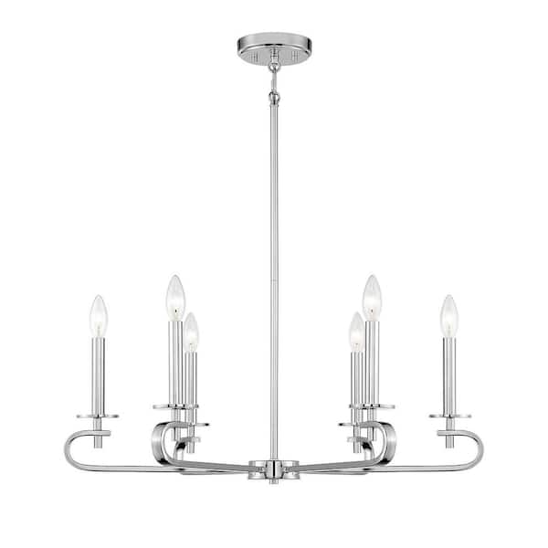 Savoy House Torino 28 in. W x 9 in. H 6-Light Polished Nickel Metal Chandelier with No Bulbs Included
