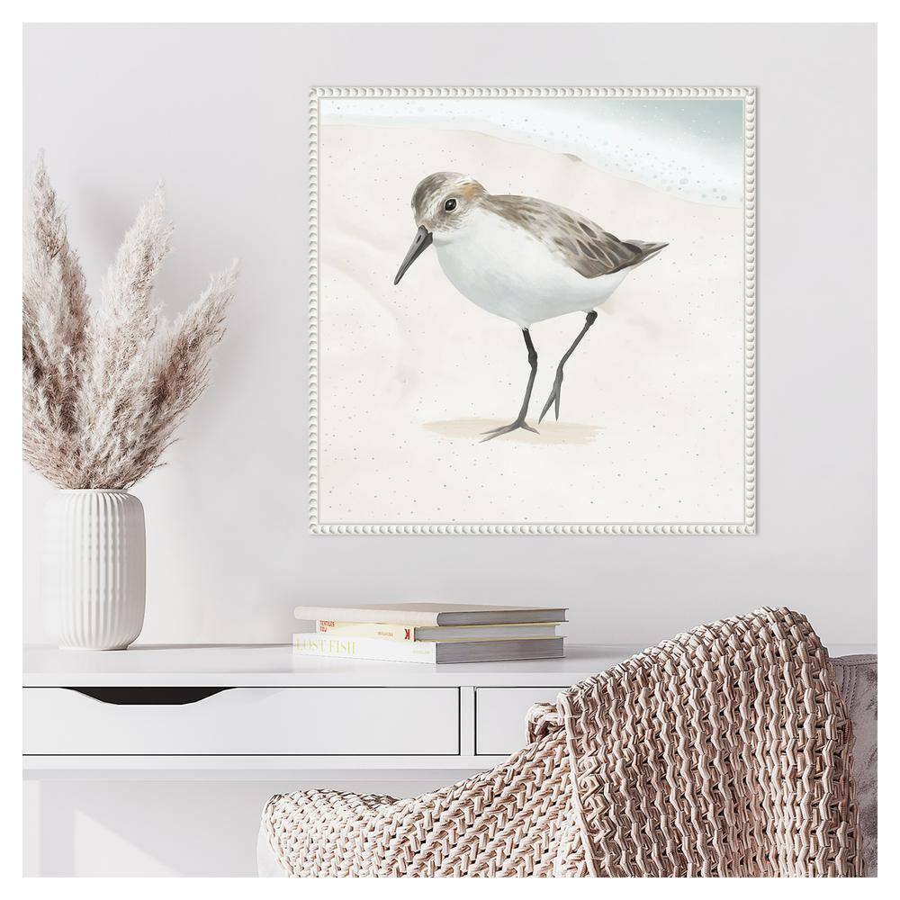 Beaded Framed Sandpiper Canvas Wall Art in Beige and White