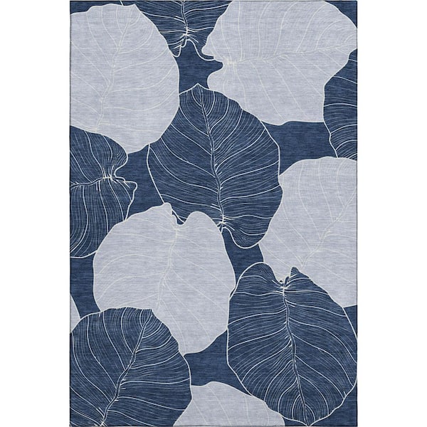 Mayfield Premium Machine Washable Abstract AMF2506 Navy 9 ft. x 12 ft. Area Rug