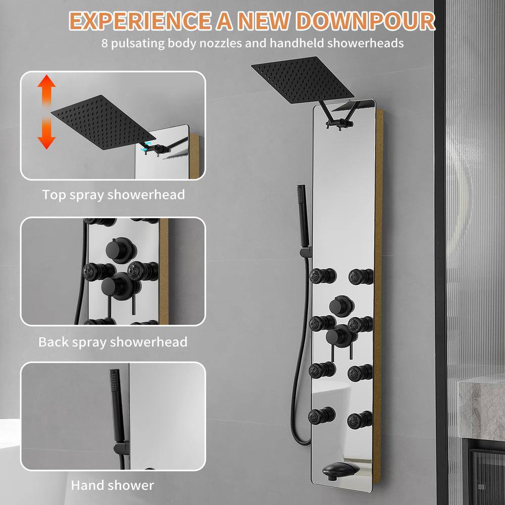 Nickel and Black 8-Jet Multifunction Shower Panel System