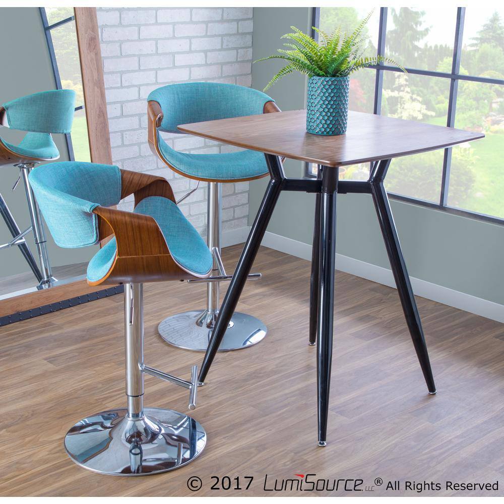 Lumisource Curvo Walnut and Teal Adjustable Bar Stool BS