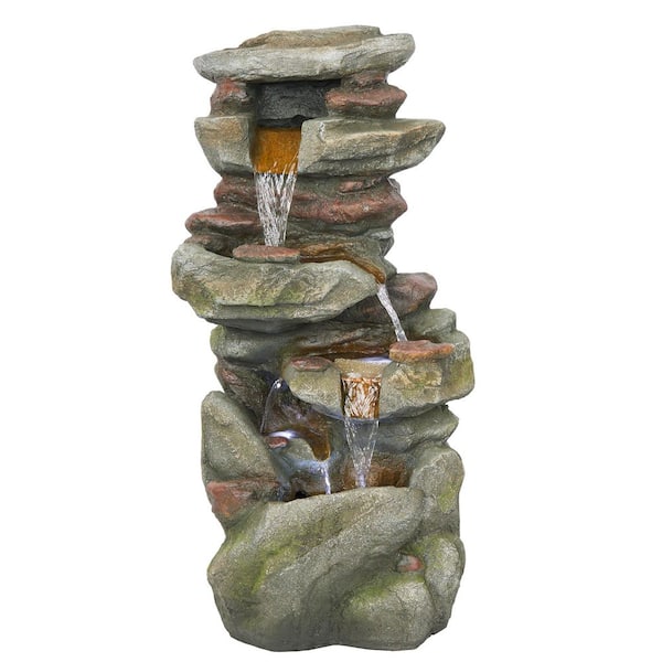 Alpine Corporation 35 in. Tall Outdoor Layered 3-Tiered Pots