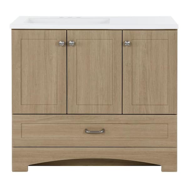 Lancaster 37 in. Single Sink Beige Oak Bath Vanity with White Cultured Marble Top (Assembled)