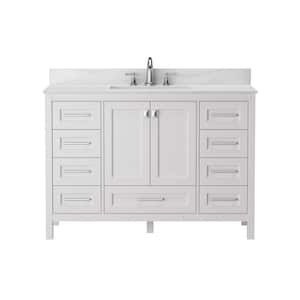 14.96 in. W × 7.28 in. D × 20.28 in. H 9-Drawers White Bath Vanity Cabinet 1-Sink, Marble Countertop-Fully Assembled