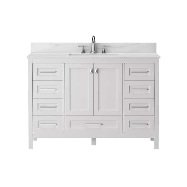 Aoibox 14.96 in. W × 7.28 in. D × 20.28 in. H 9-Drawers White Bath Vanity Cabinet 1-Sink, Marble Countertop-Fully Assembled