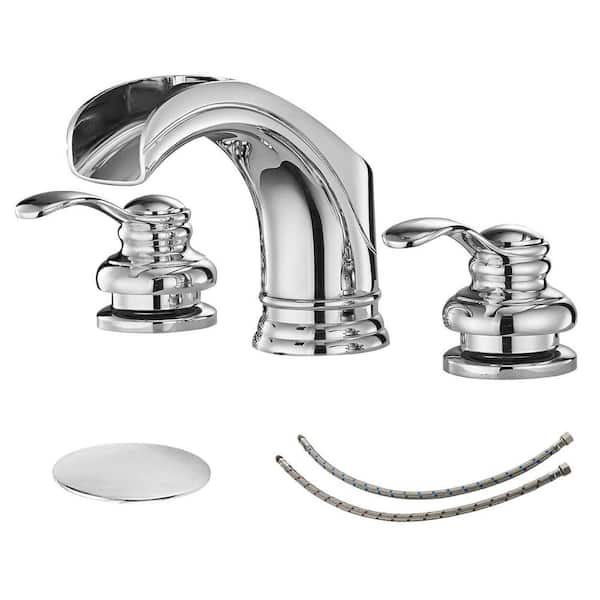 BWE 8 In. Waterfall 2-Handle Bathroom Widespread Sink Faucet With Pop ...