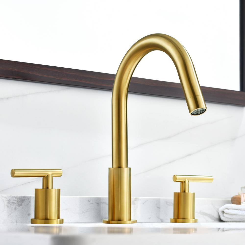 Balen Brushed Gold Solid Brass Widespread Bathroom Faucet
