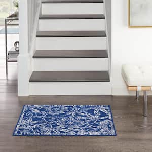 Whimsicle Navy 2 ft. x 3 ft. Floral Contemporary Kitchen Area Rug