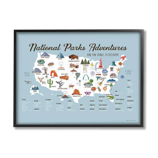 The Stupell Home Decor Collection National Parks Adventures USA Map Design By Stephanie Workman Marrott Framed Animal Art Print 14 in. x 11 in.