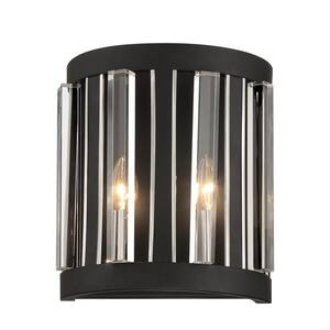 Majestic Splendor 2-Light Sand Coal and Polished Nickel Cage Wall Sconce with Clear Acrylic Accents
