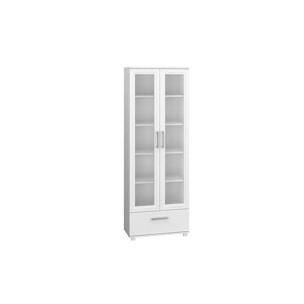 Manhattan Comfort Serra 71 85 In White, White Bookcase With Glass Doors