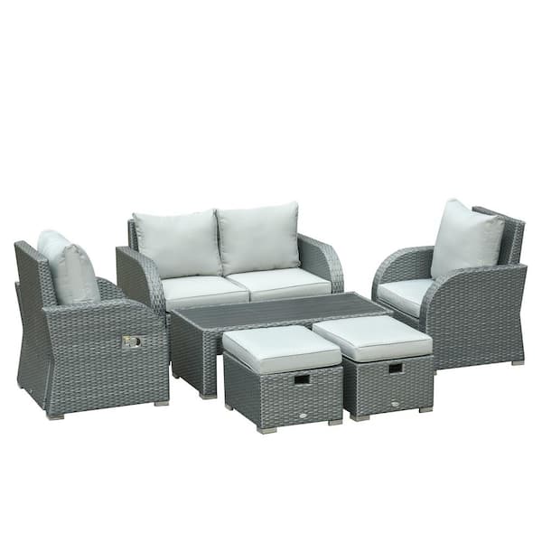 Outsunny 6-Piece Wicker Patio Conversation Set with Gray Cushions