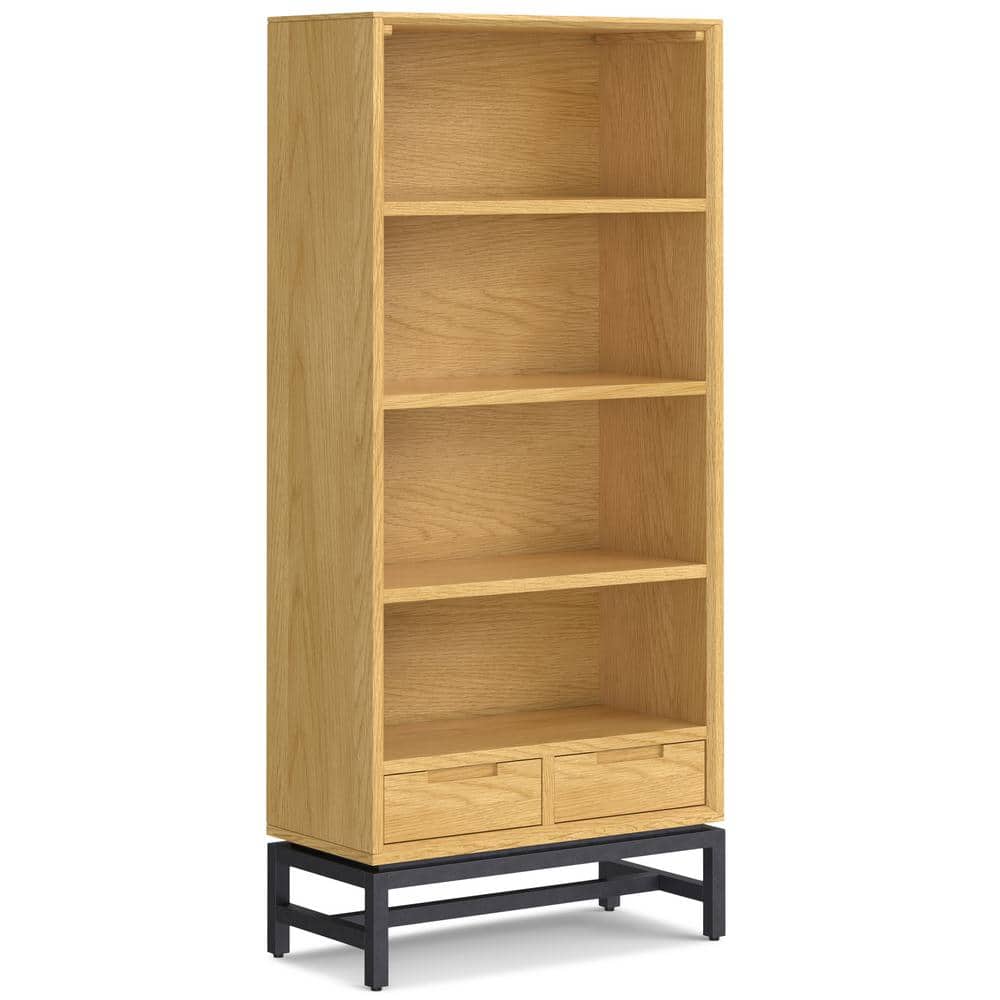Banting Oak Wood and Metal Adjustable Bookcase with Drawers