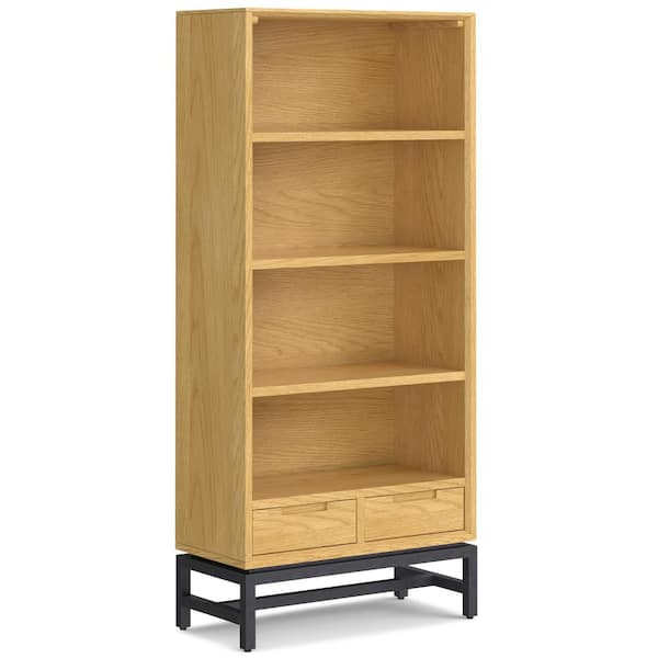 Simpli Home Banting 66 in. Tall OAK SOLID WOOD and Metal Rectangle Industrial Bookcase
