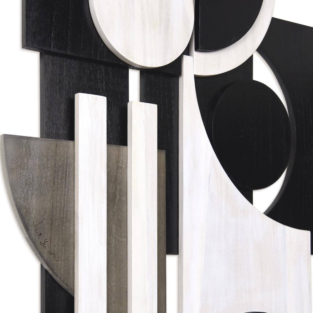 Luminous Whisper 48" x 24" Black and White Paulownia Wood Abstract Wall Art