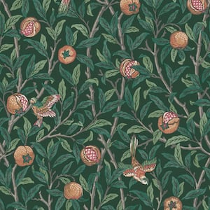 William Morris At Home Bird and Pomegranate Deep Green Wallpaper Sample