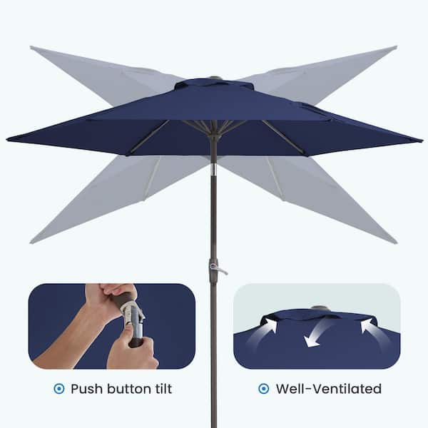 7.5 ft black patio umbrella California Umbrella Sun Master 7.5' Patio Umbrella with Aluminum Pole Fiberglass Ribs Collar Tilt Crank Lift with Sunbrella Fabric in Spectrum Dove